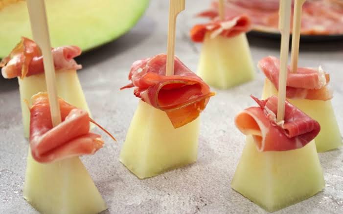 Melón con Jamón, rockmelon wrapped in cured jamón